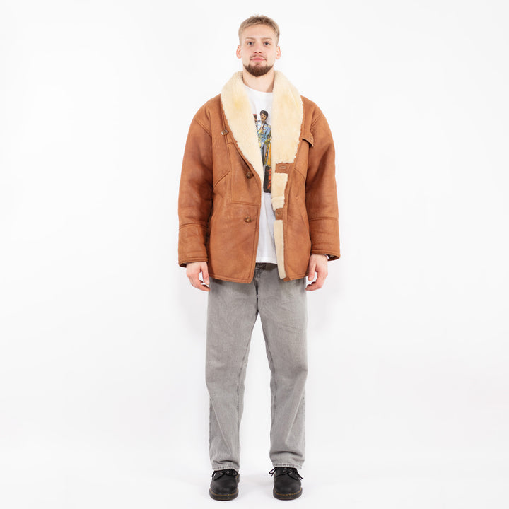 Vintage 80's Men Sheepskin Coat in Brown