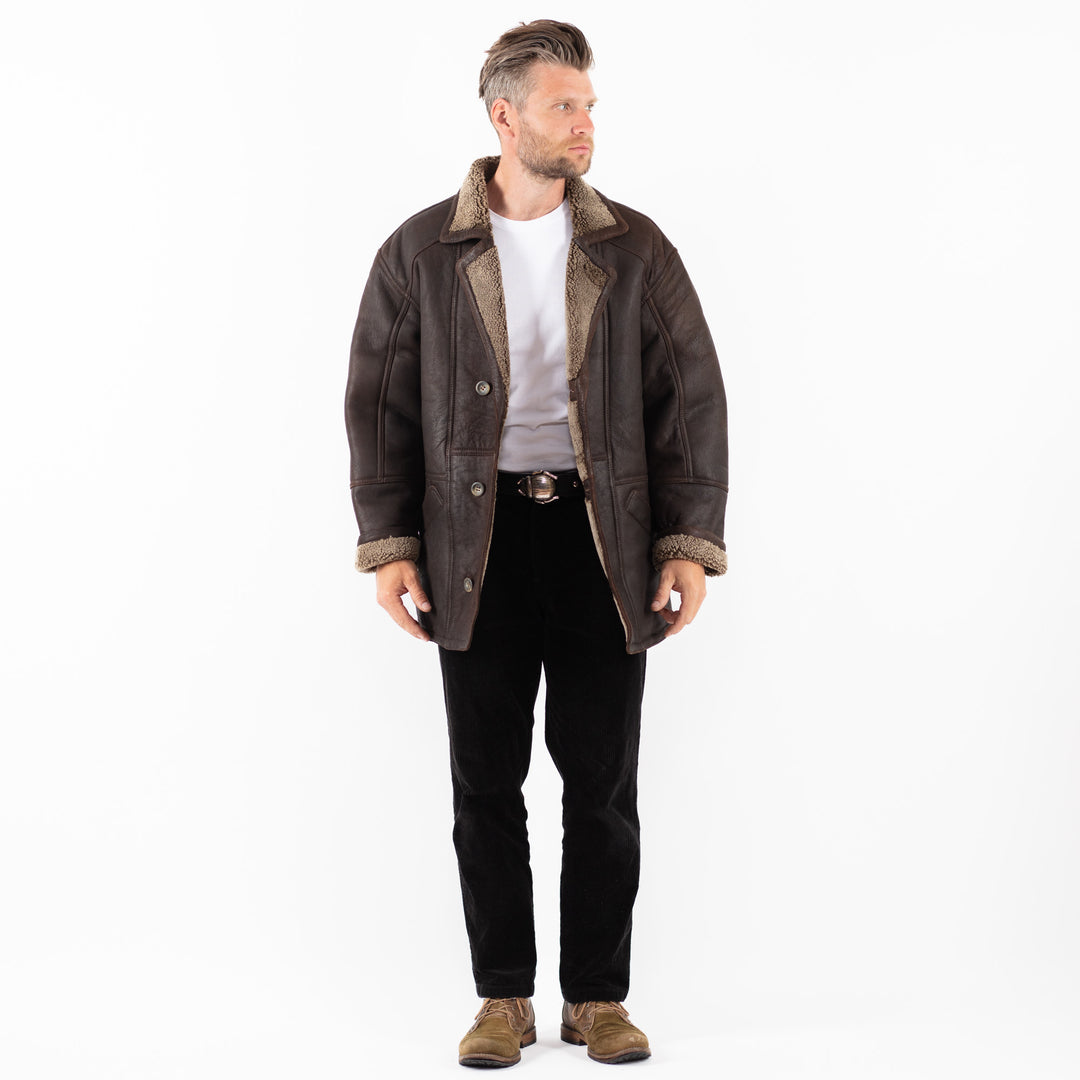 Vintage 90's Men Sheepskin Coat in BrownZ1817