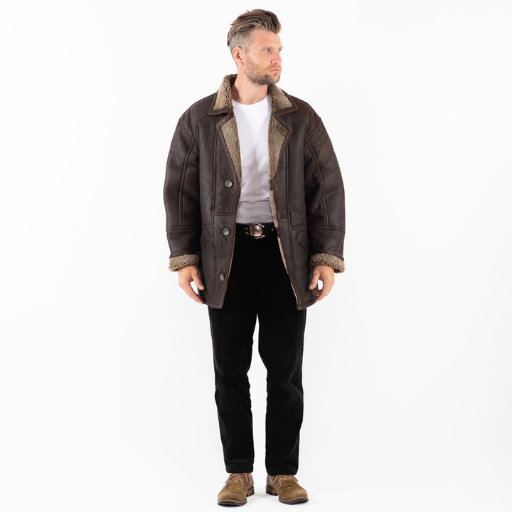 Vintage 90's Men Sheepskin Coat in BrownZ1817