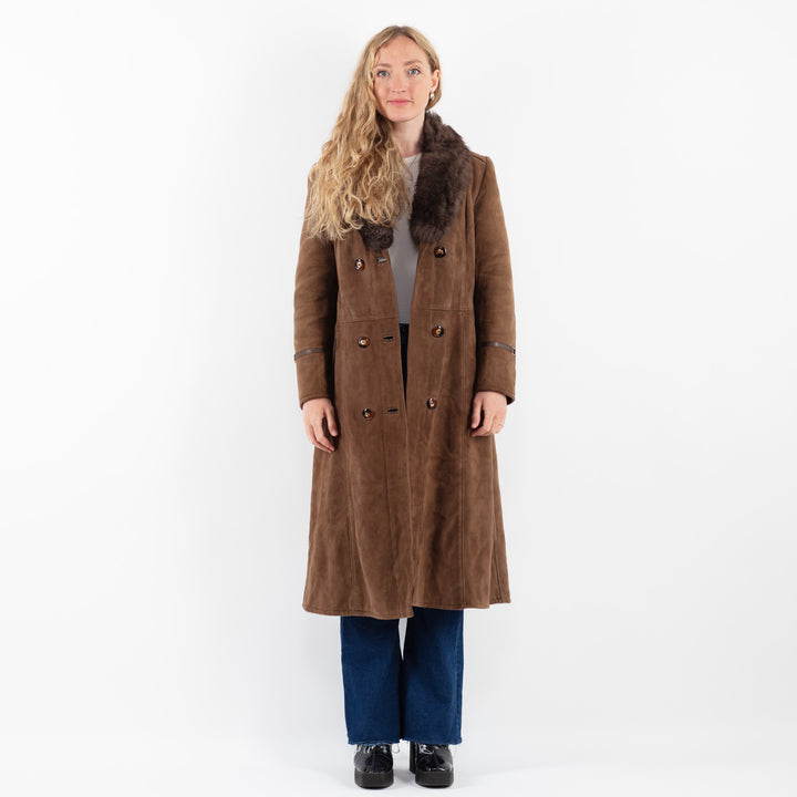 Vintage 70's Women Suede Sherpa Coat in BrownV9848