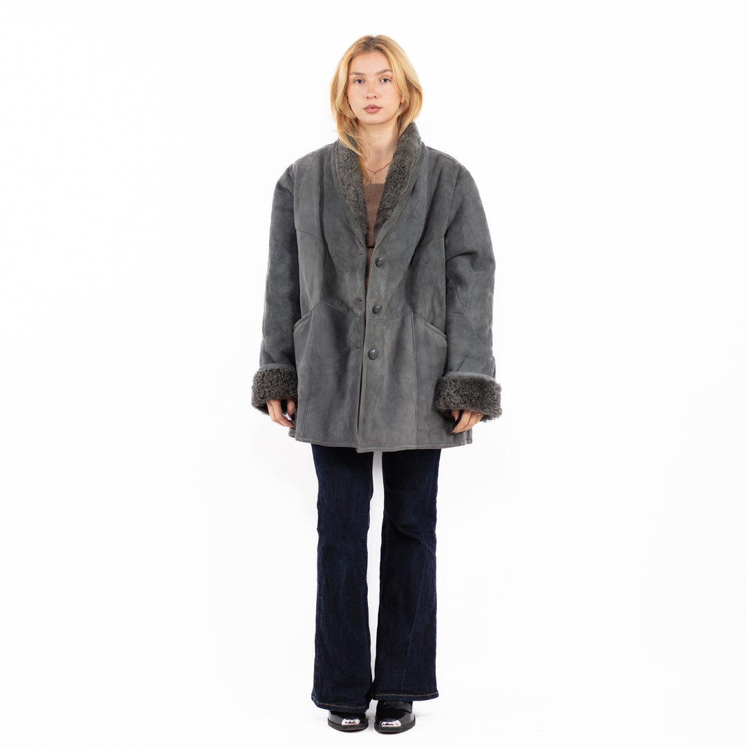 Vintage 80's Penny Lane Sheepskin Coat in Gray