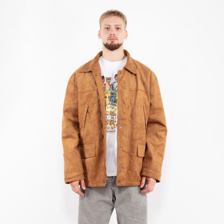 Vintage 90's Men Faux Suede Jacket in Brown