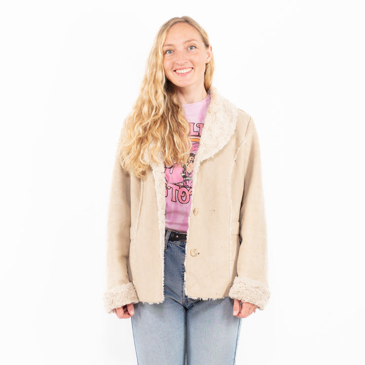 Vintage 00's Women Faux Sheepskin Jacket in BeigeA0499