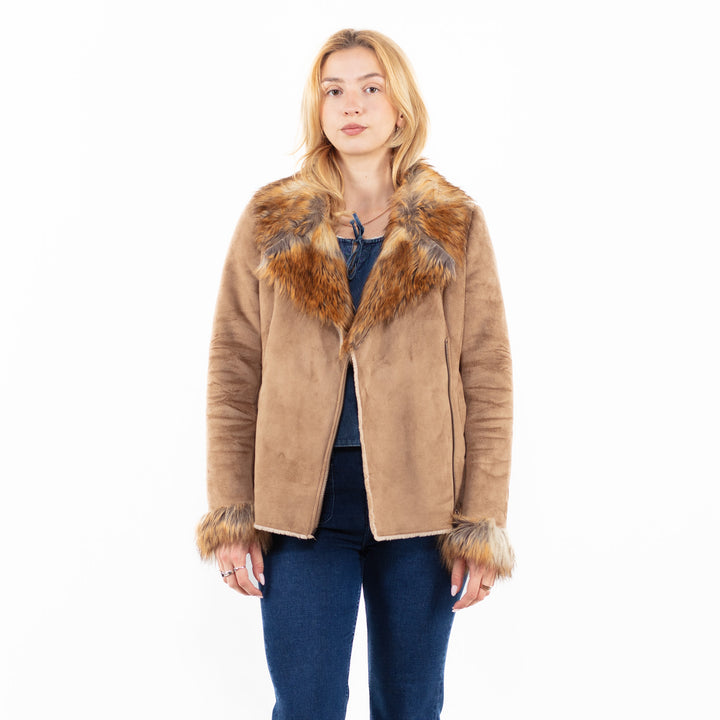 Vintage 00's Women Faux Sheepskin Jacket in BeigeA0042