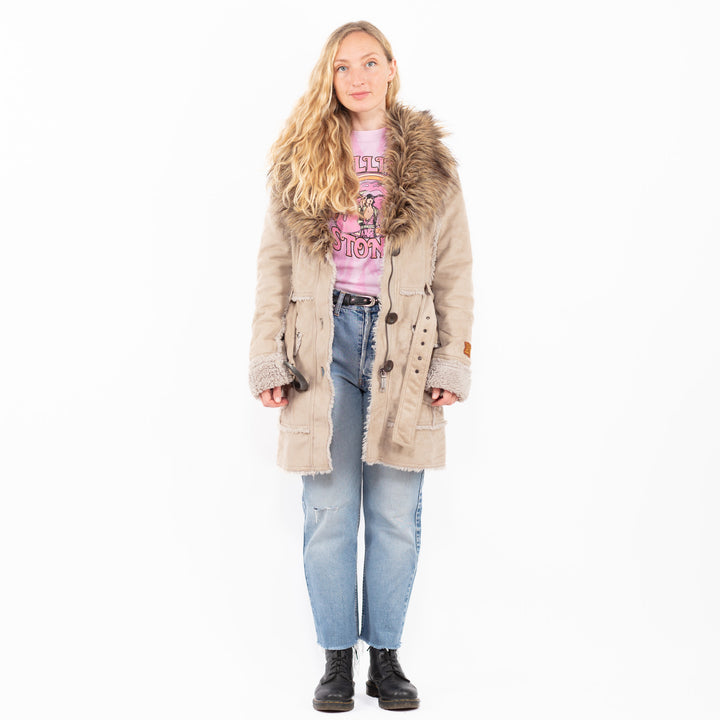 Vintage 00's Women Faux Sheepskin Coat in BeigeA0500