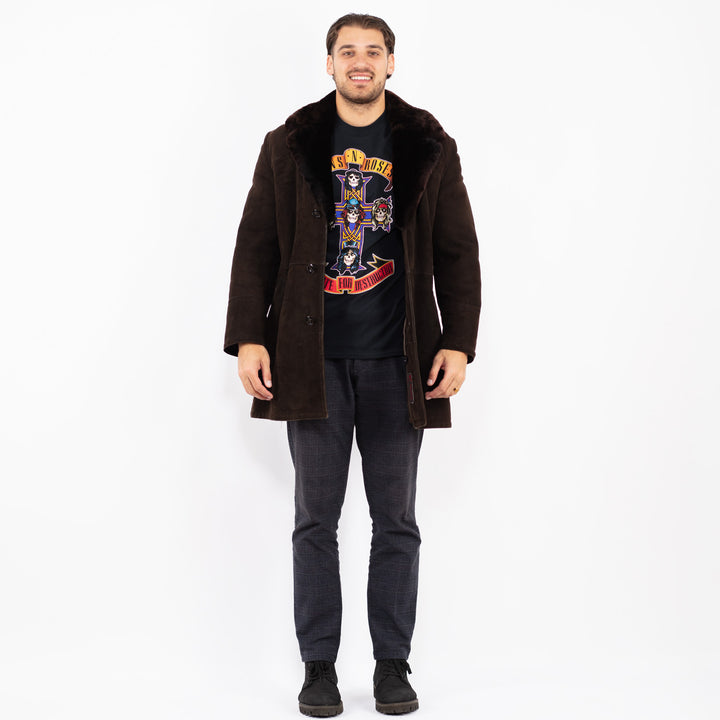 Vintage 70's Men Sheepskin Shearling Coat in BrownZ2356