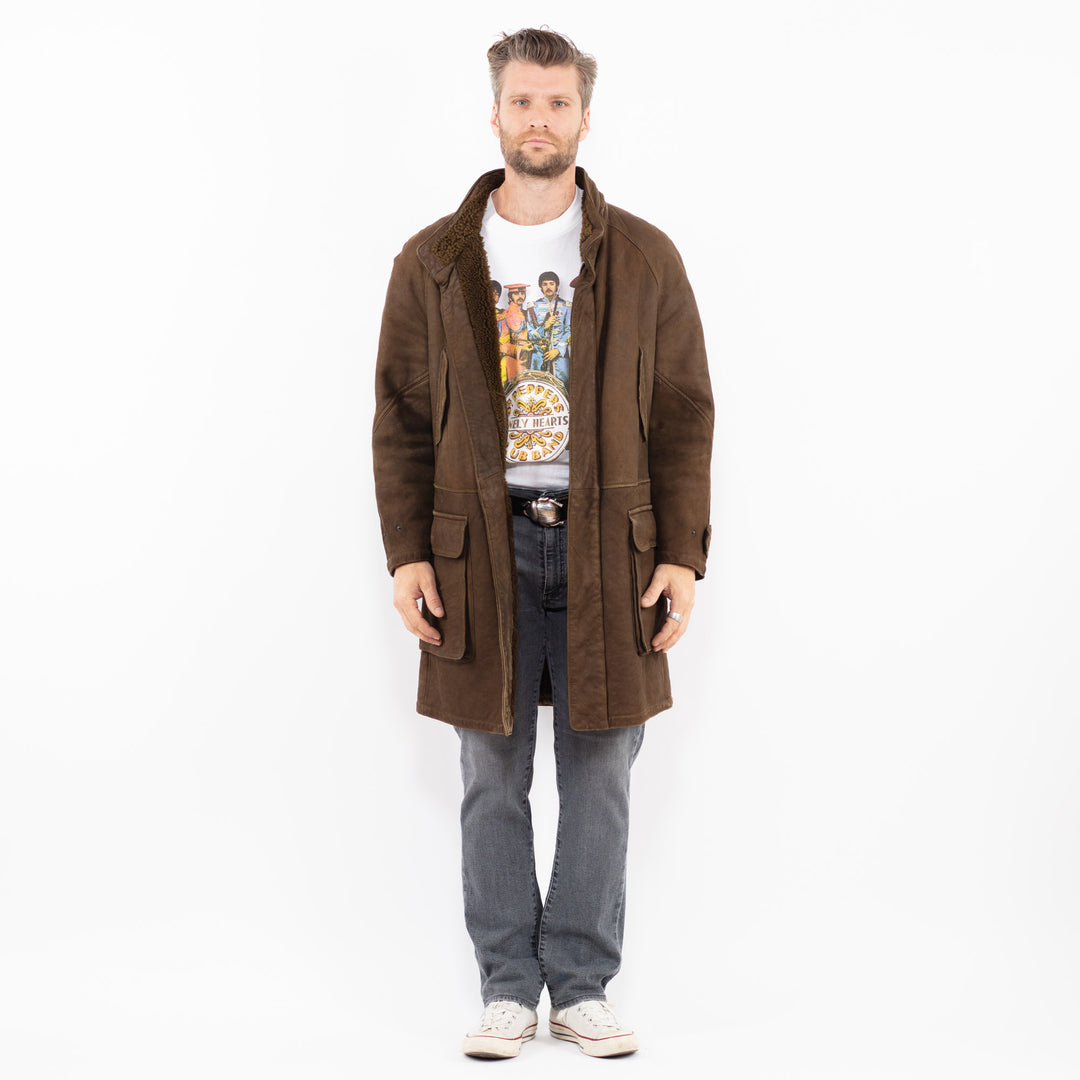 Vintage 80's Men Sheepskin Coat in BrownZ1915
