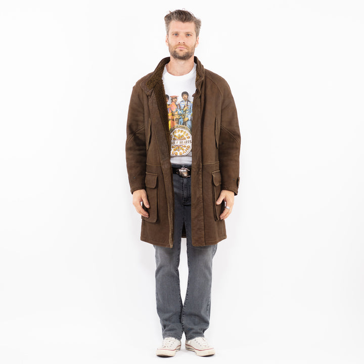 Vintage 80's Men Sheepskin Coat in BrownZ1915