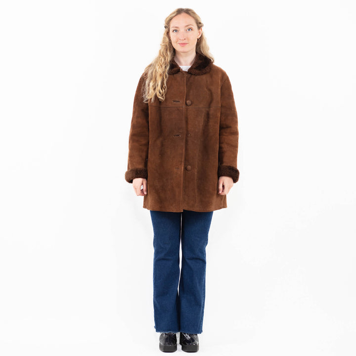 Vintage 70's Women Sheepskin Coat in Brown