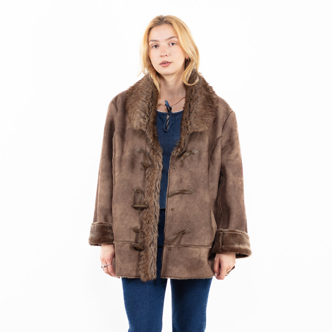 Vintage 00's Women Faux Sheepskin Jacket in BrownA0043
