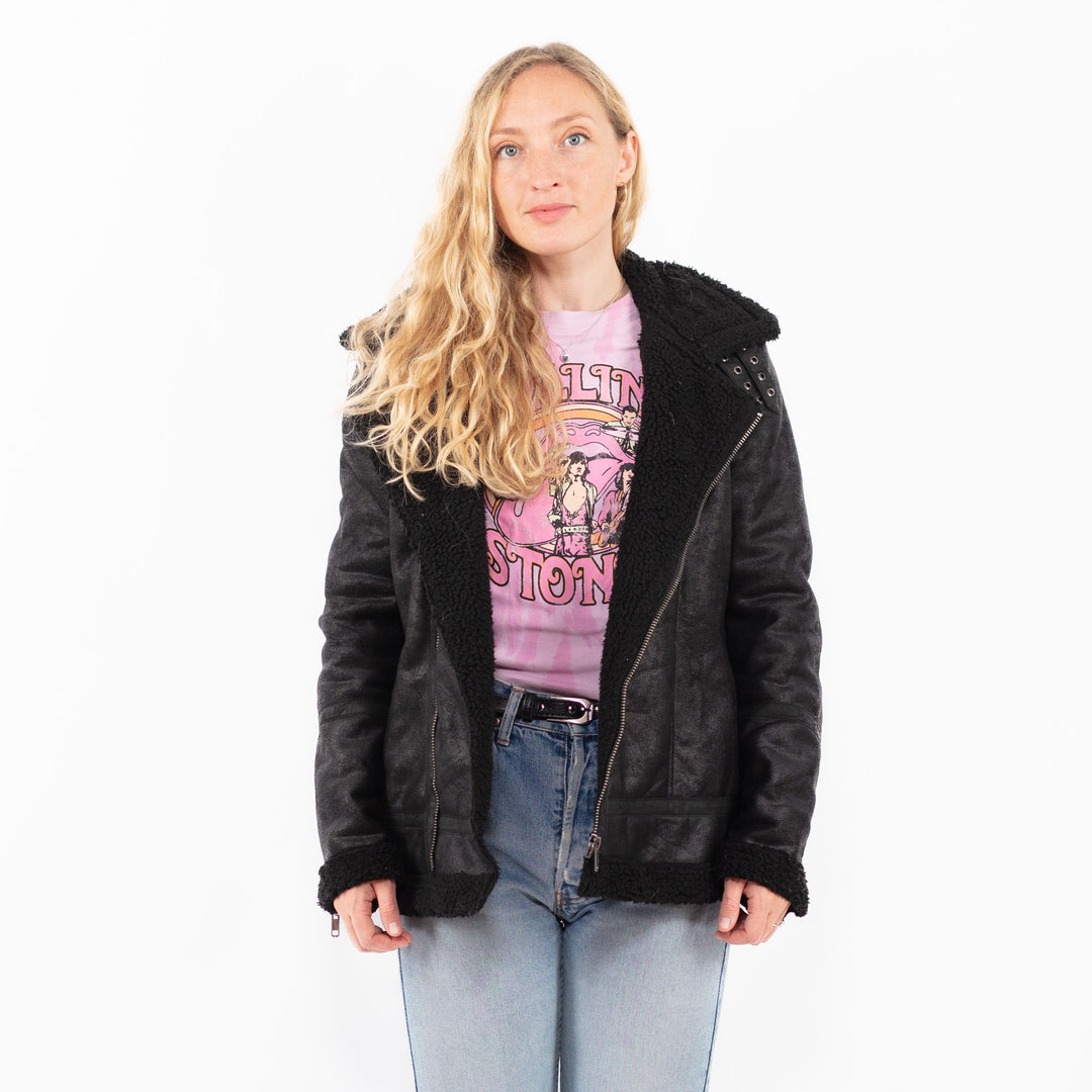 Vintage 00's Women Faux Sheepskin Jacket in BlackA0501