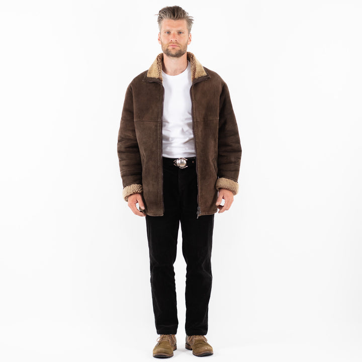 Vintage 90's Men Sheepskin Coat in BrownZ1820
