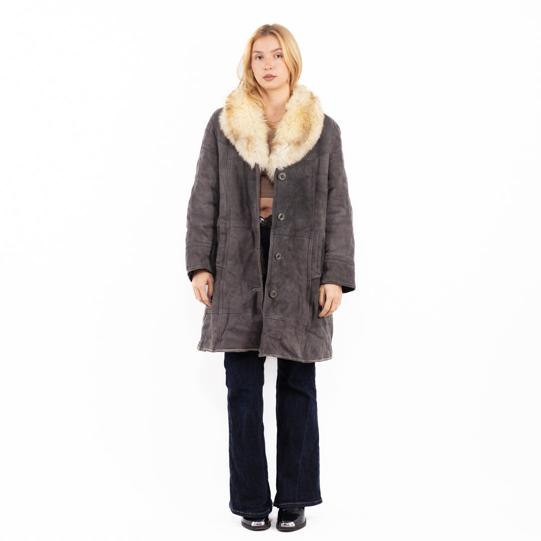 Vintage 70's Penny Lane Sheepskin Coat in Gray