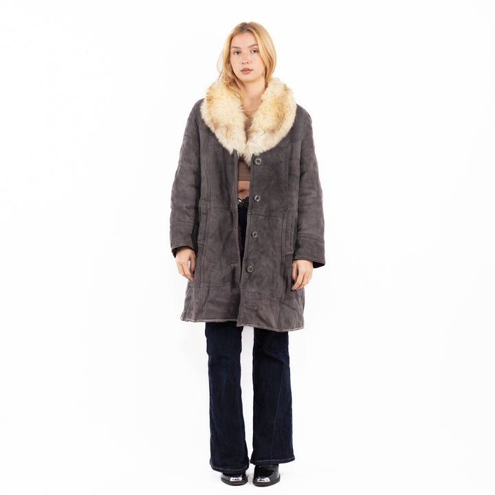 Vintage 70's Penny Lane Sheepskin Coat in Gray