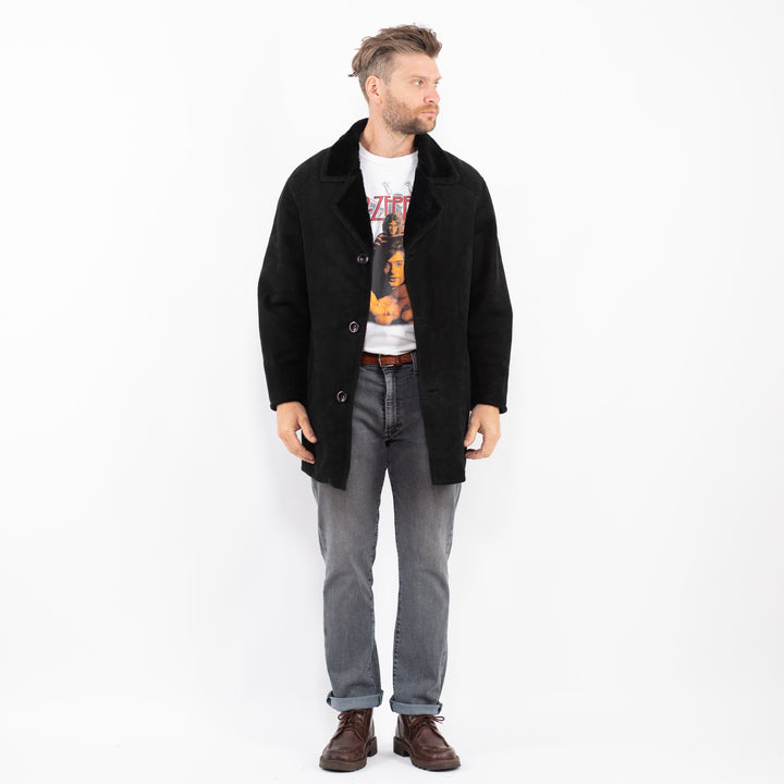 Vintage 90's Men Sheepskin Coat in BlackZ2266