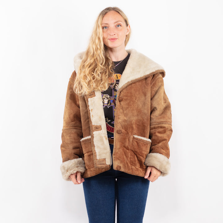 Vintage 90's Women Suede Sherpa Jacket in BrownA0353