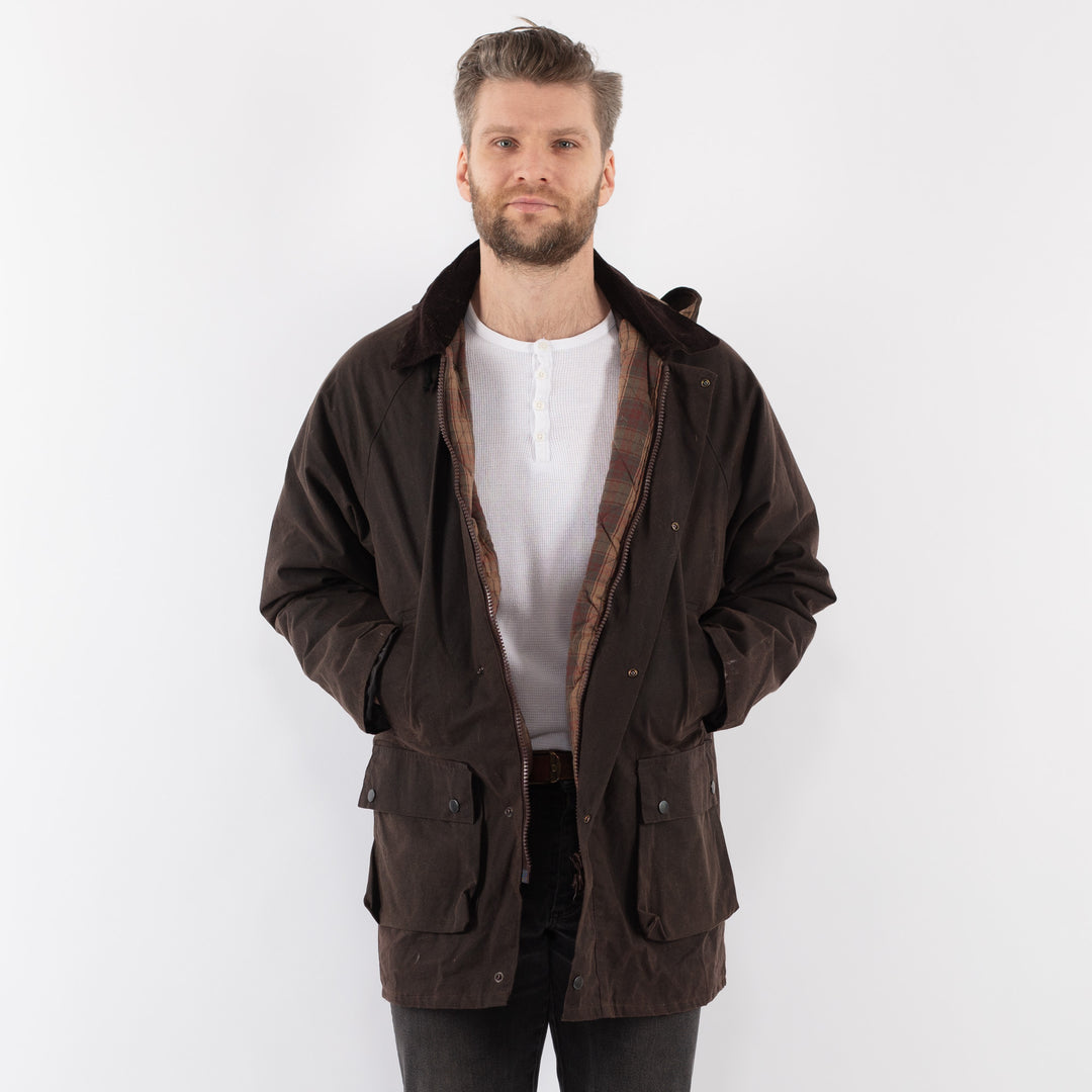 Vintage 90's Men Waxed Canvas Jacket in BrownZ890