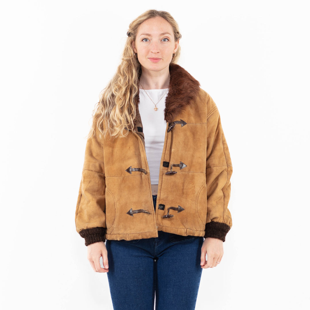 Vintage 90's Women Sheepskin Jacket in Beige