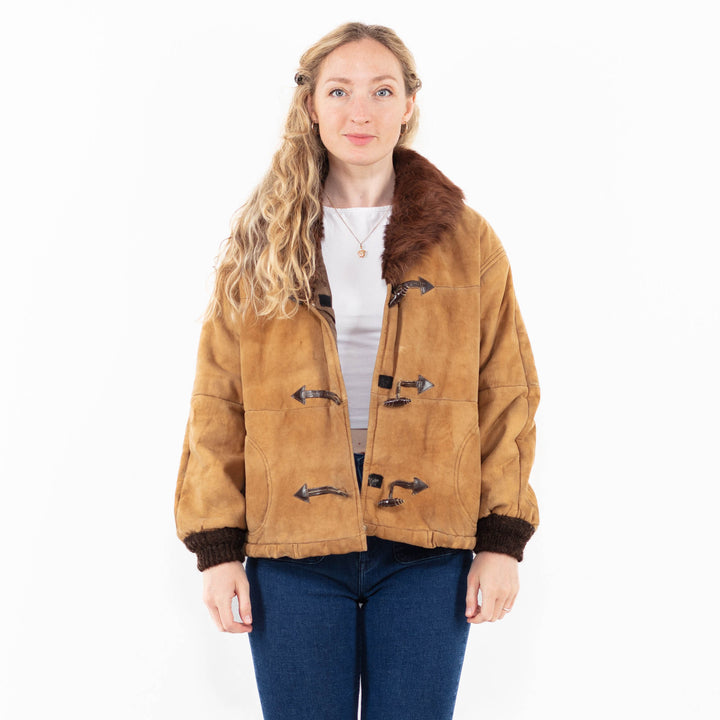 Vintage 90's Women Sheepskin Jacket in Beige