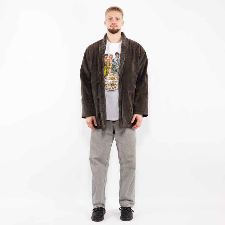 Vintage 90's Men Suede Sherpa Coat in Brown
