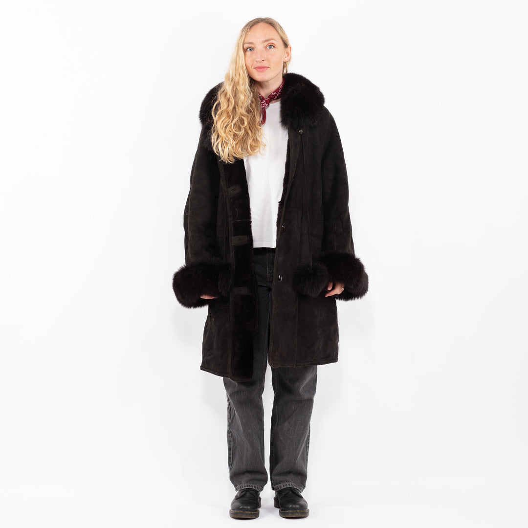 Vintage 90's Women Sheepskin Coat in BrownA0596