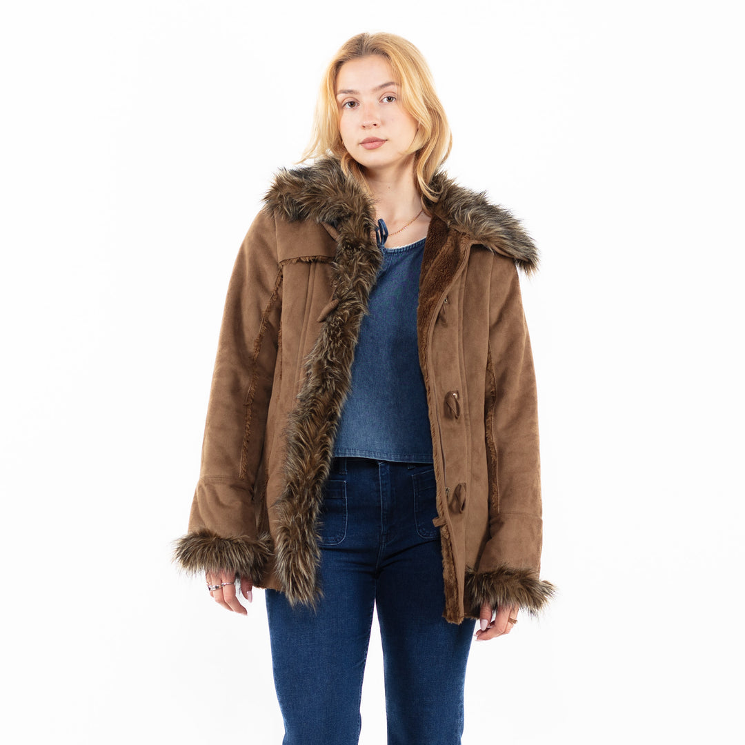Vintage 00's Women Faux Sheepskin Jacket in BrownA0044