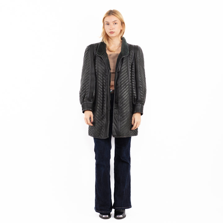 Vintage 80's Penny Lane Sheepskin Coat in Dark Gray