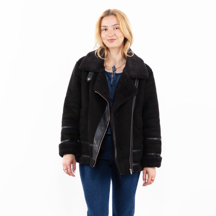 Vintage 00's Women Faux Sheepskin Jacket in BlackA0045