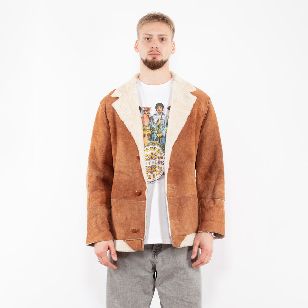 Vintage 90's Men Sheepskin Jacket in Brown