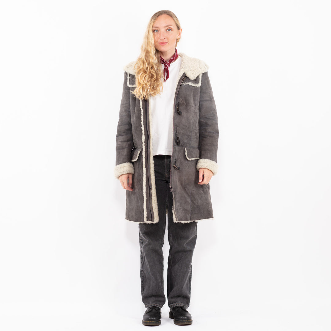 Vintage 90's Women Sheepskin Coat in GrayA0597