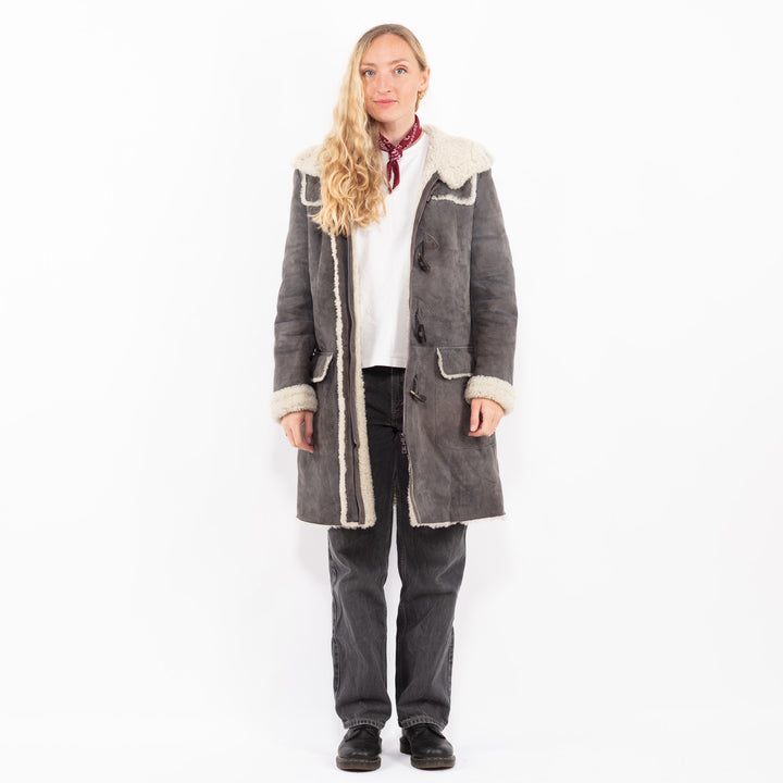 Vintage 90's Women Sheepskin Coat in GrayA0597