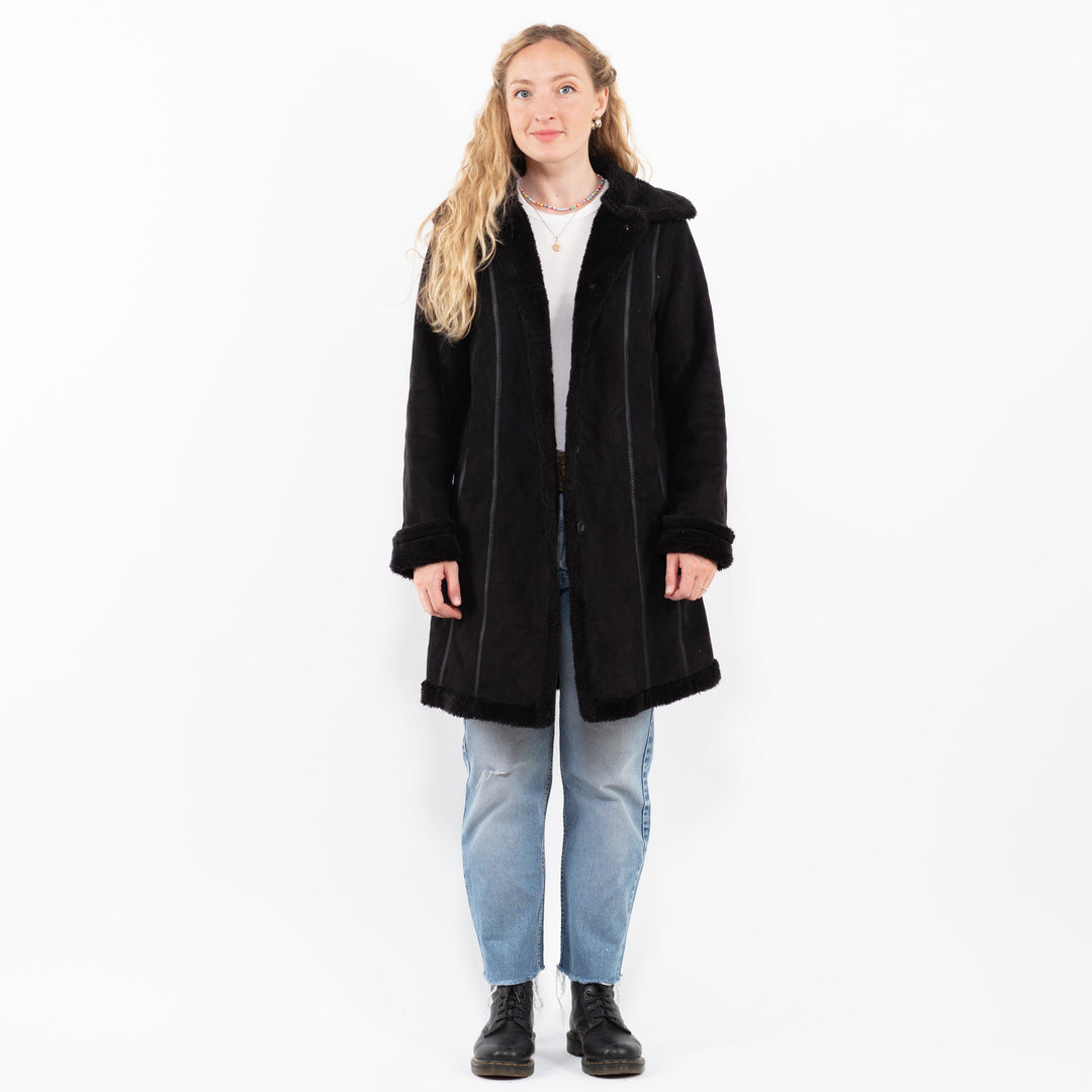 Vintage 00's Women Faux Sheepskin Coat in BlackA0251