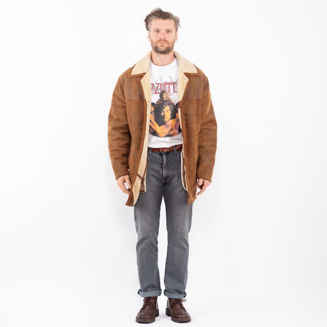 Vintage 90's Men Sheepskin Coat in BrownZ2268