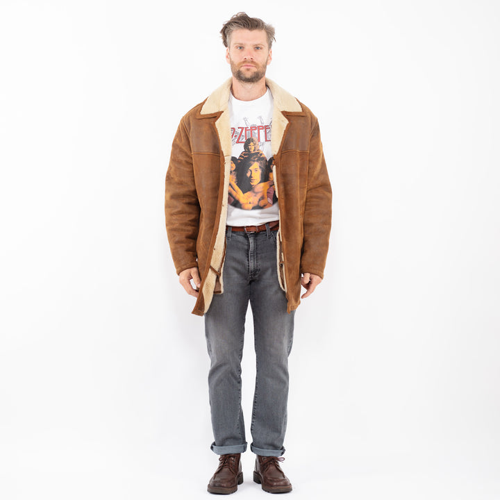 Vintage 90's Men Sheepskin Coat in BrownZ2268