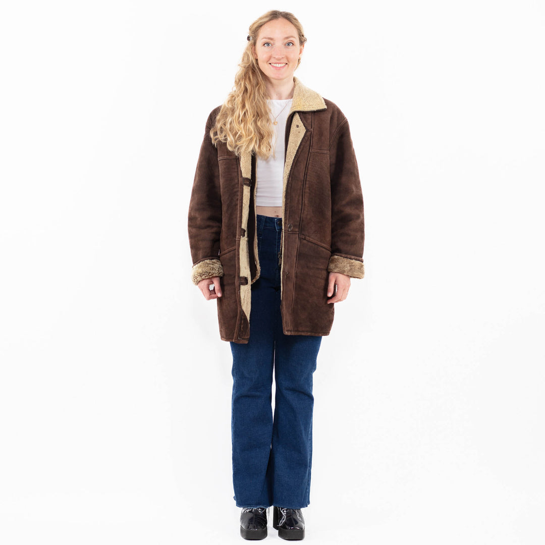 Vintage 90's Women Sheepskin Coat in Brown