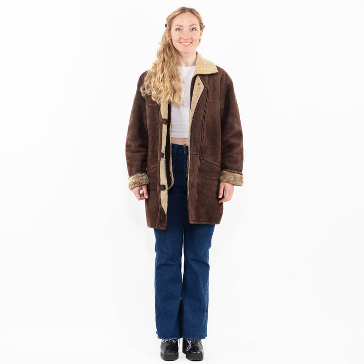 Vintage 90's Women Sheepskin Coat in Brown