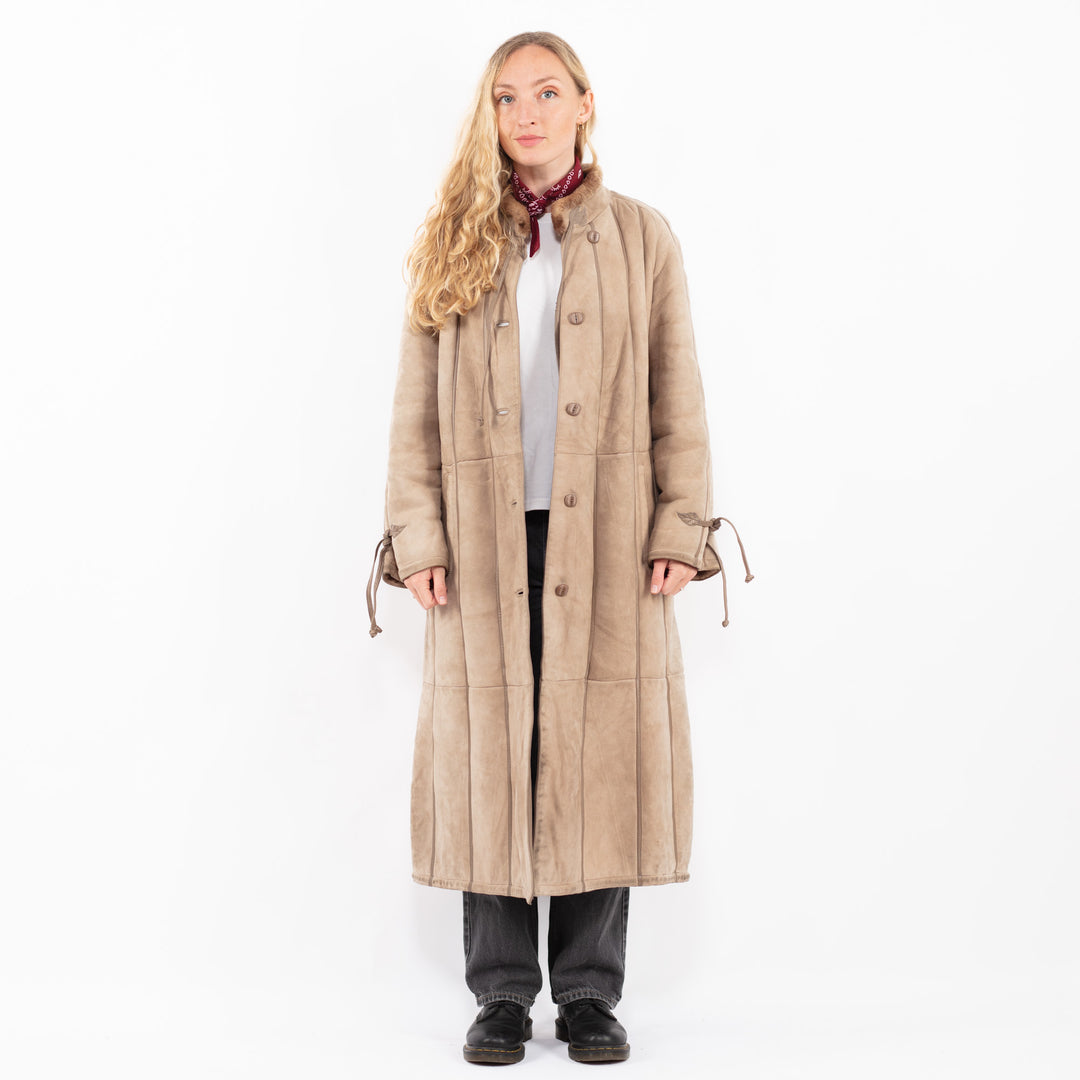 Vintage 80's Women Sheepskin Coat in BeigeA0598