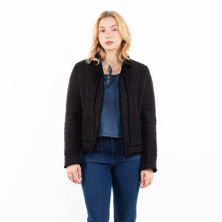 Vintage 00's Women Faux Sheepskin Jacket in BlackA0046