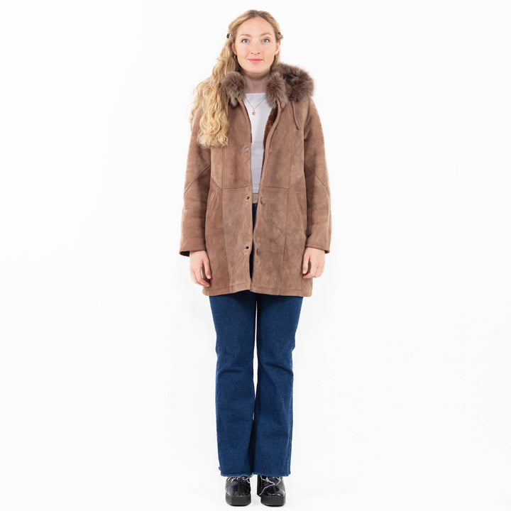 Vintage 90's Women Sheepskin Coat in Beige