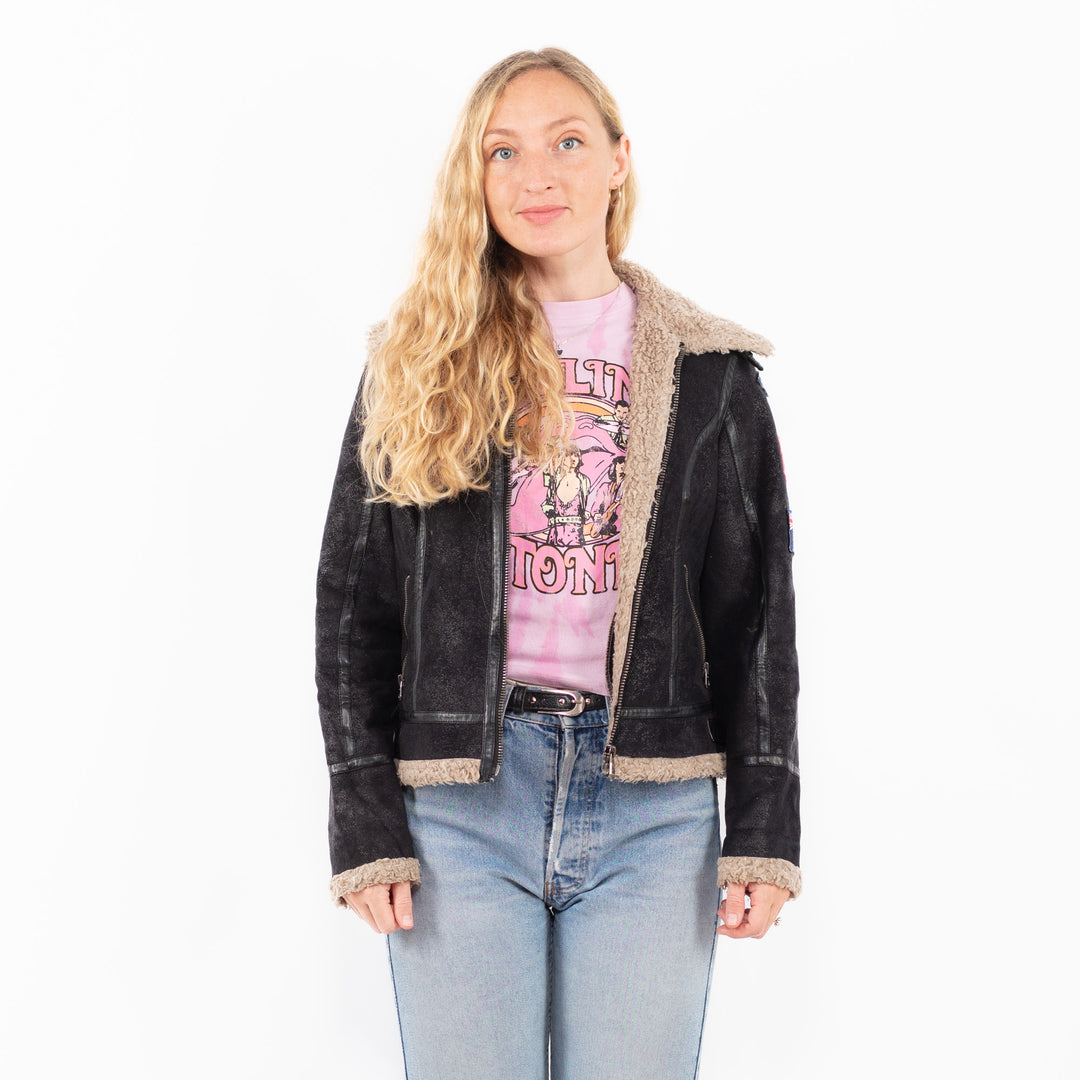 Vintage 00's Women Faux Sheepskin in BlackA0504