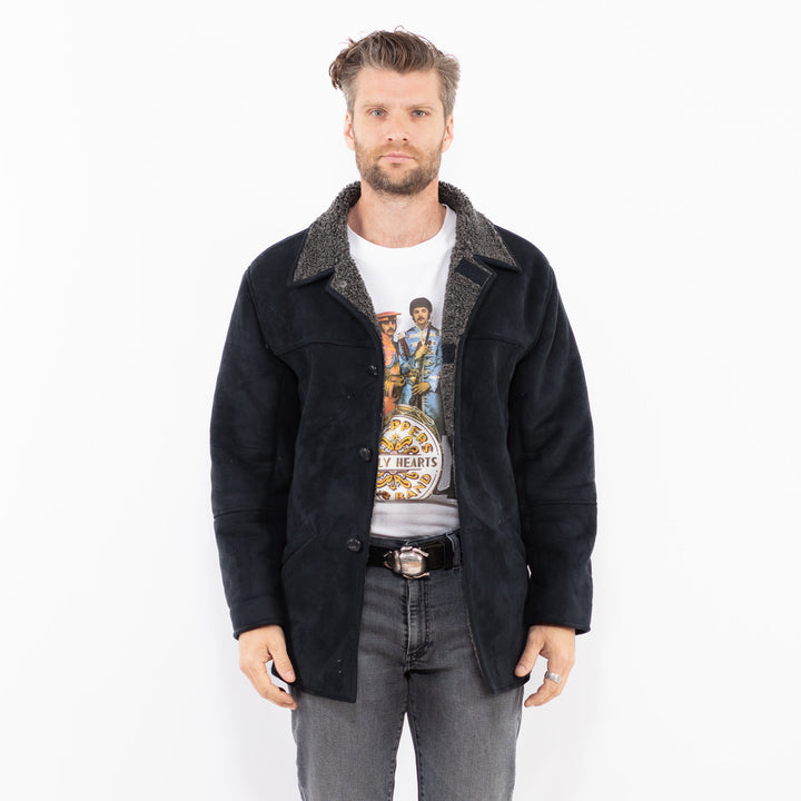 Vintage 00's Men Faux Sheepskin Jacket in GrayZ1919