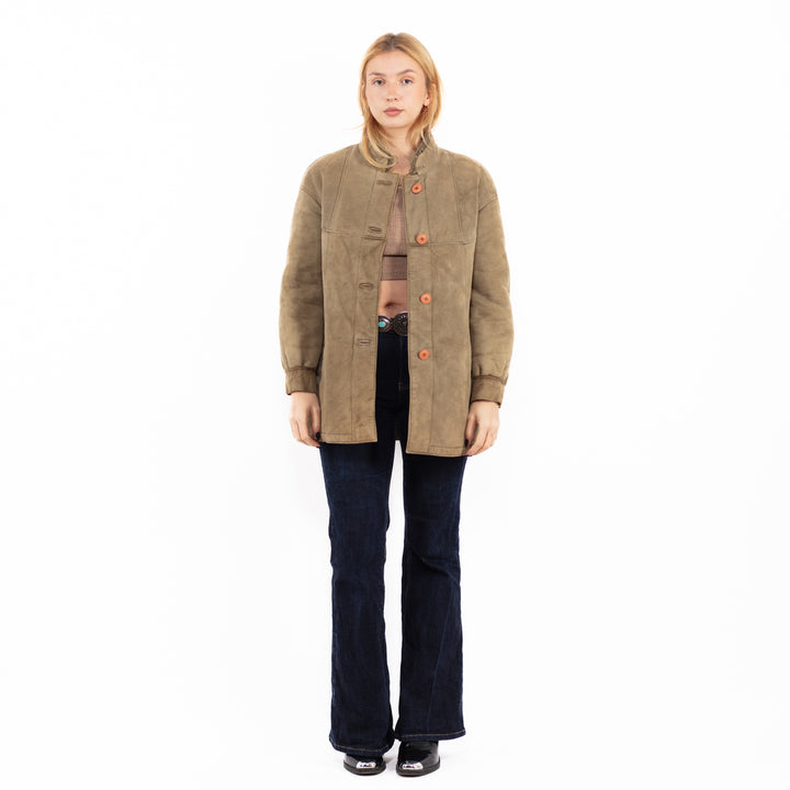 Vintage 70's Women Sheepskin Short Coat in Light Green