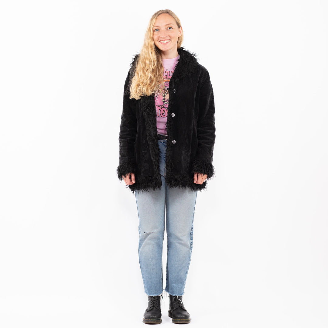 Vintage 90's Women Suede Sherpa Jacket in BlackA0505