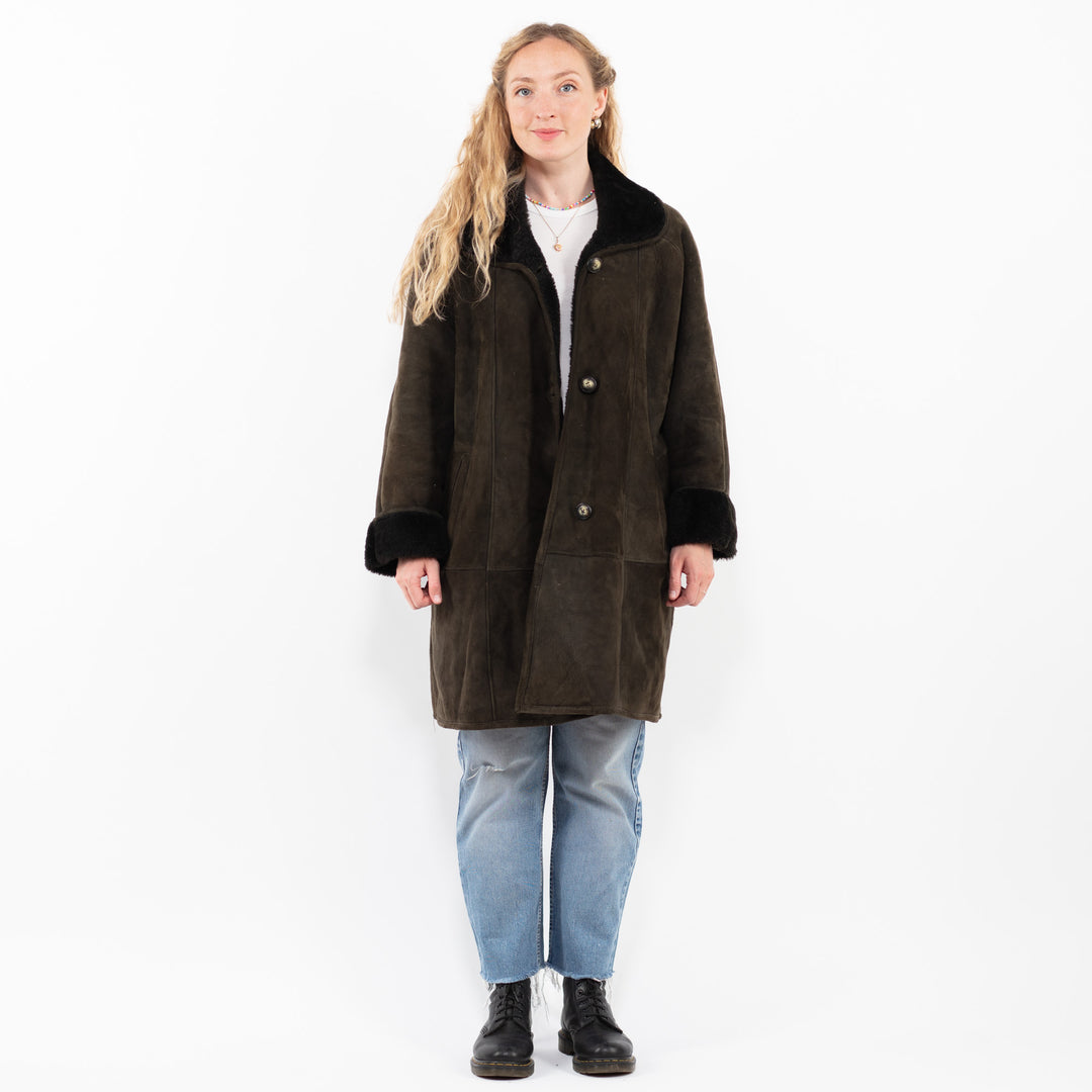Vintage 80's Women Sheepskin Coat in GreenA0253