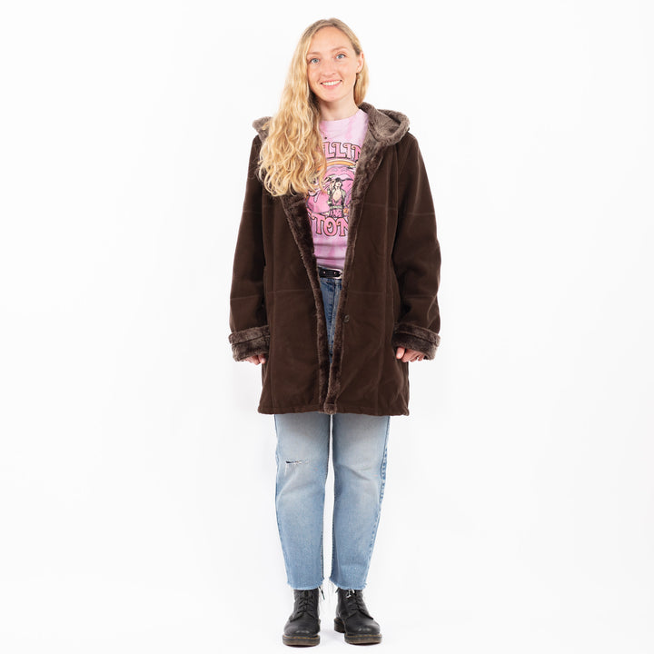 Vintage 00's Women Faux Sheepskin Coat in BrownA0506