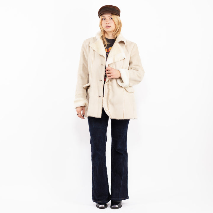Vintage 00's Women Faux Sheepskin Coat in White