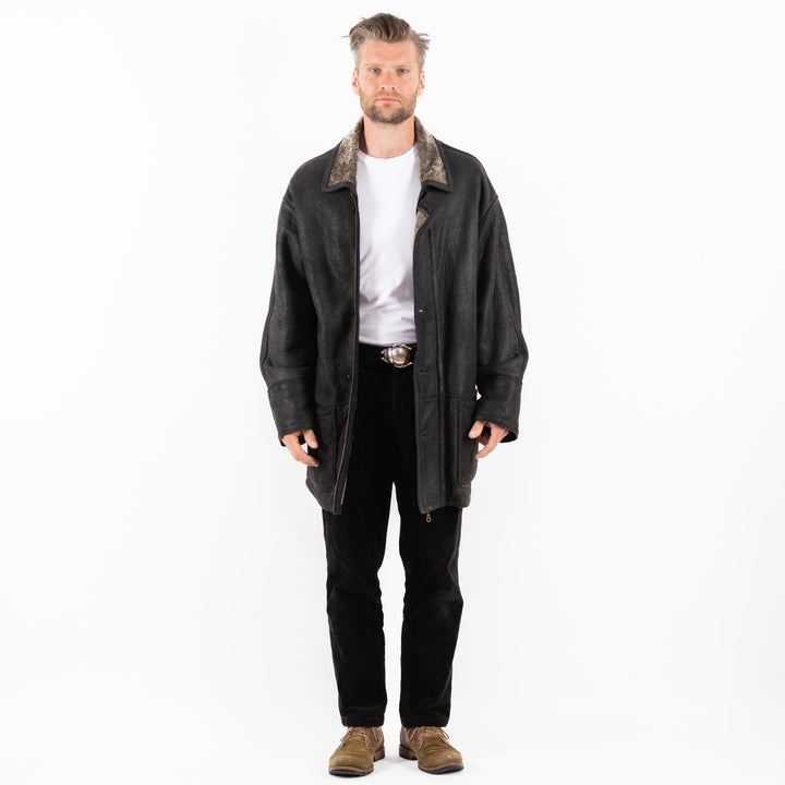 Vintage 90's Men Sheepskin Coat in BlackZ1823