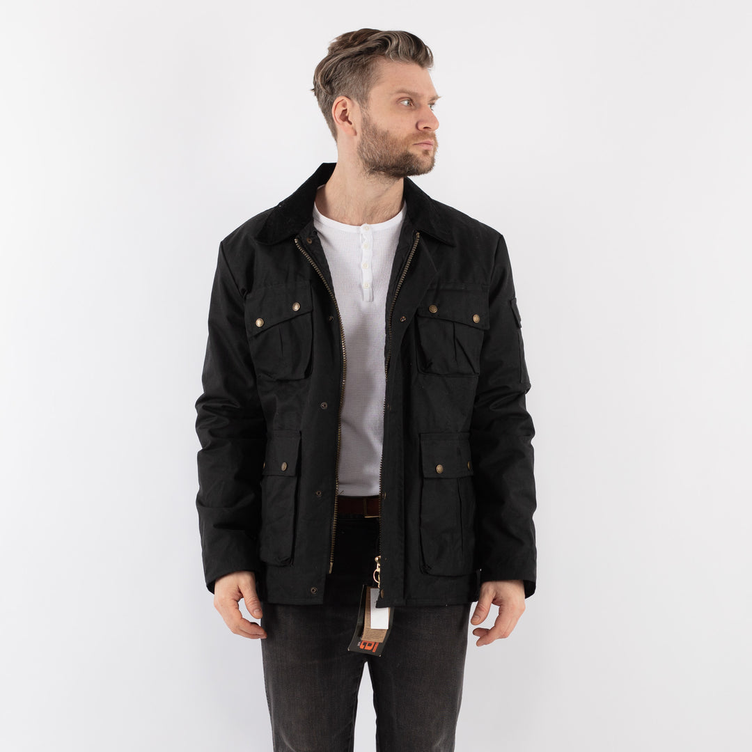 Vintage 00's Men Waxed Canvas Jacket in BlackZ931