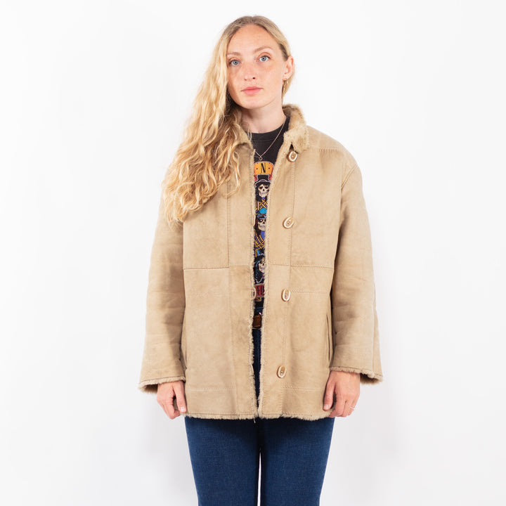Vintage 90's Women Sheepskin Jacket in BeigeA0358