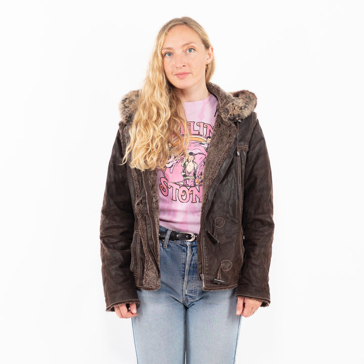 Vintage 90's Women Suede Sherpa Jacket in BrownA0507